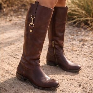 Coach Maritza Tall Leather Riding Boots Brown Equestrian Brass Detail Size 6.5 B